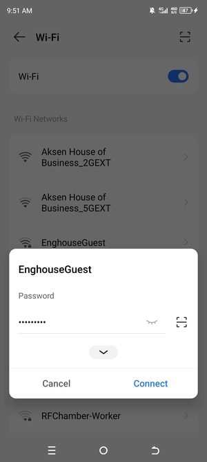 Enter the Wi-Fi password and select Connect
