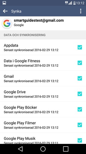 Kryssa i alla rutor och välj Meny-knappen