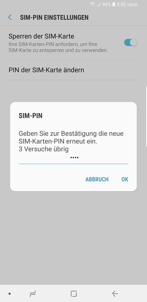 Bestätigen Sie Ihre neue SIM-PIN und wählen Sie OK