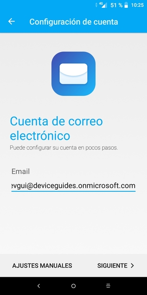 Introduzca su Dirección de correo electrónico y seleccione AJUSTES MANUALES