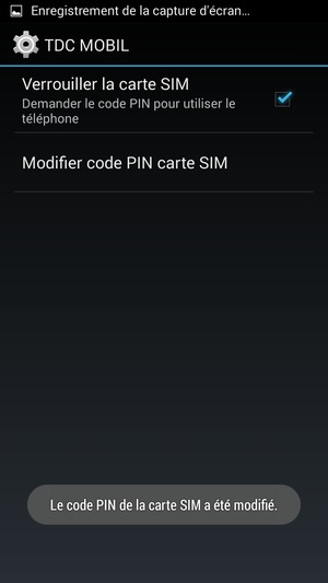 Le code PIN de la carte SIM a été modifié
