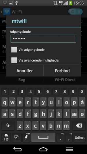 Indtast Wi-Fi adgangskoden og vælg Forbind