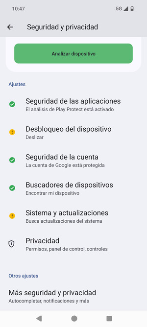 Desplácese y seleccione Más seguridad y privacidad