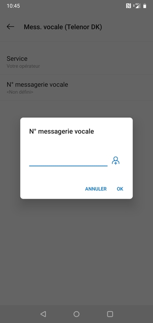 Saisissez le N° messagerie vocale et sélectionnez OK