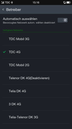 Wählen Sie einen Netzbetreiber von der Liste