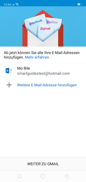 Wählen Sie WEITER ZU GMAIL