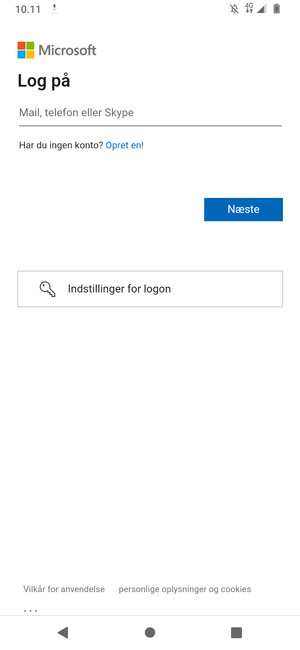 Indtast din e-mailadresse og vælg Næste
