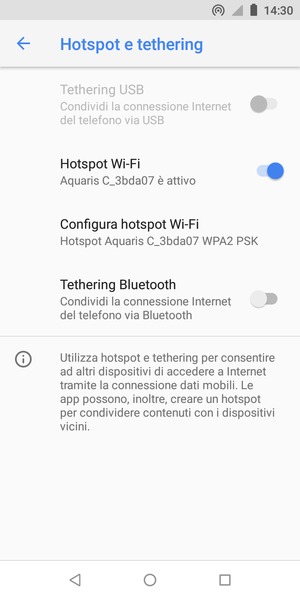 Il telefono è ora pronto per essere usato come modem