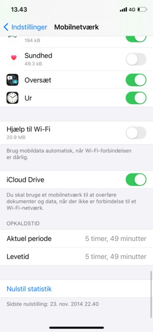 Scroll ned og sæt Hjælp til Wi-Fi til Off