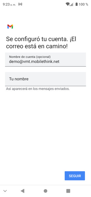 Déle a su cuenta un nombre y escriba su nombre. Seleccione SEGUIR