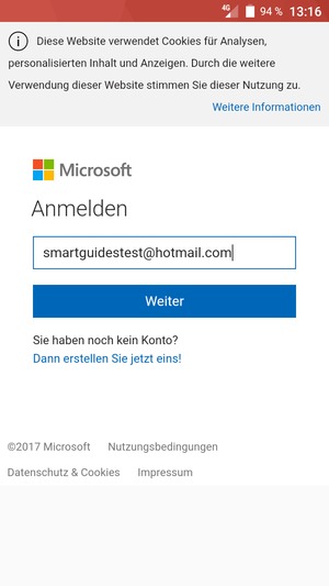 Geben Sie Ihre E-Mail-Adresse ein und wählen Sie Weiter