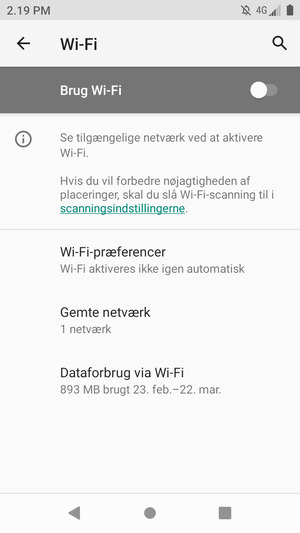 Aktiver Brug Wi-Fi