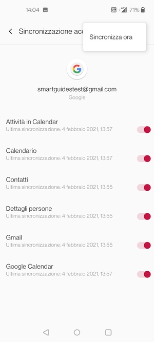Seleziona Sincronizza ora