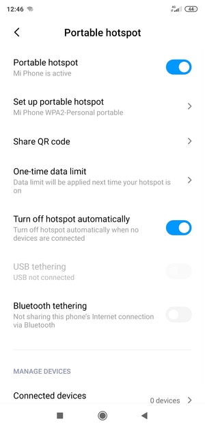 Your phone is now set up for use as a modem