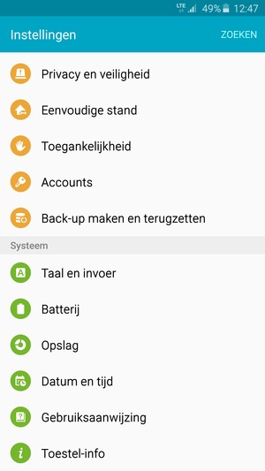 Scroll naar en selecteer Batterij