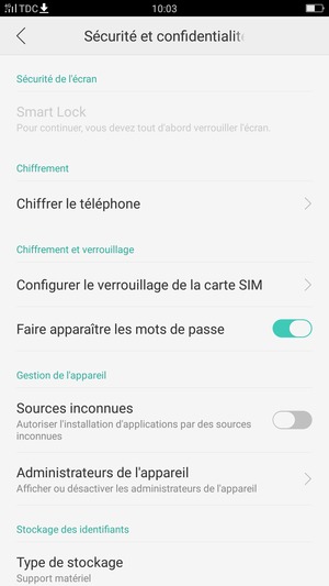Sélectionnez Configurer le verrouillage de la carte SIM