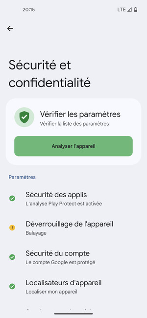 Pour activer votre écran de verrouillage, allez dans le menu Sécurité et sélectionnez Déverrouillage de l'appareil