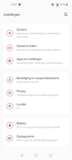 Scroll naar en selecteer Scherm