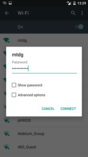 Enter the Wi-Fi password and select CONNECT
