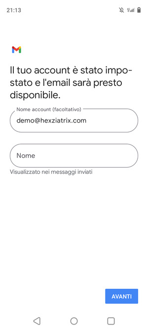 Scegli un nome per il tuo account e inserisci il tuo nome. Seleziona AVANTI
