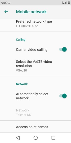 Scroll to and select Access point names