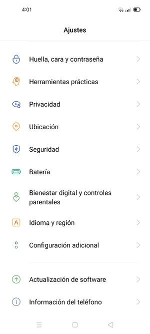Desplácese y seleccione Seguridad