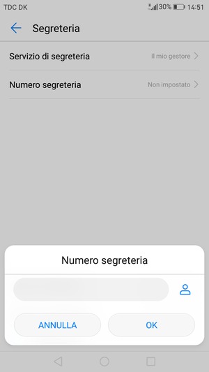 Inserisci Numero segreteria e seleziona OK