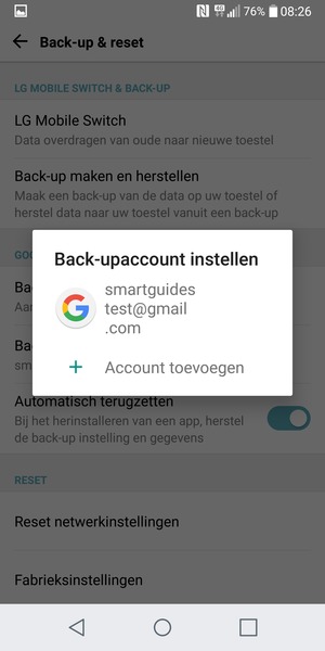 Selecteer uw back-up-account