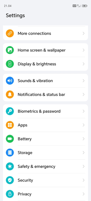 To activate your screen lock, go to the Settings menu and select Biometrics & password