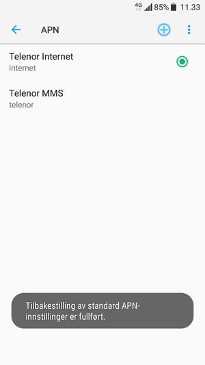 Telefonen din vil tilbakestilles til standard internett-og MMS-innstillinger