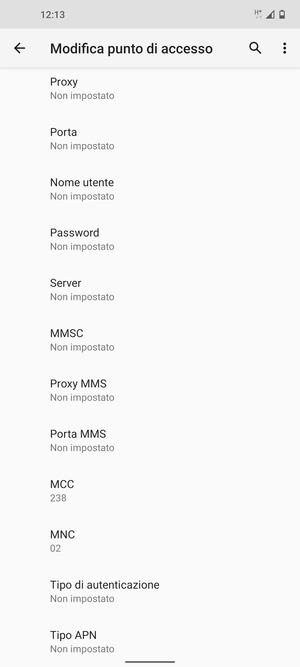 Scorri verso il basso e inserisci le informazioni di internet