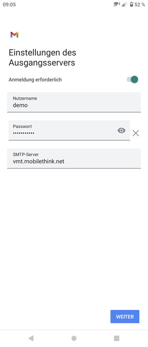 Geben Sie die Server-Adresse für ausgehende Post ein.