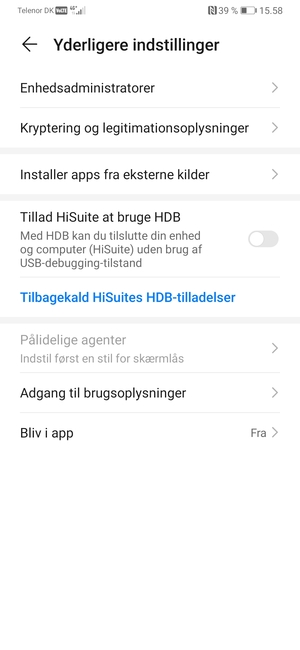 Vælg Kryptering og legimitationsoplysninger