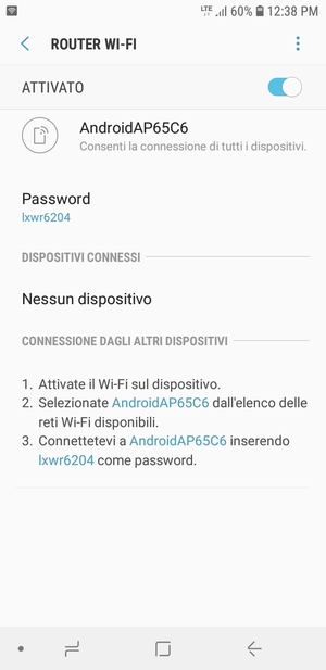 Il telefono è ora pronto per essere usato come modem