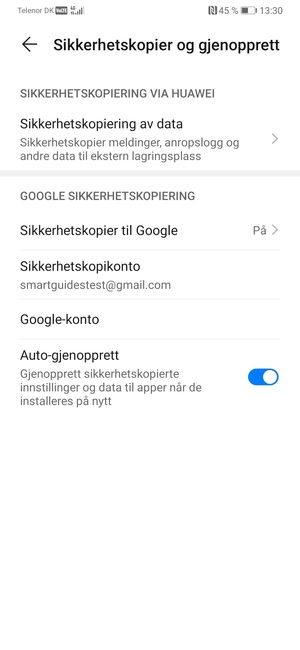 Velg Sikkerhetskopikonto