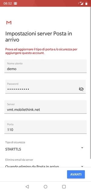 Seleziona Tipo di sicurezza