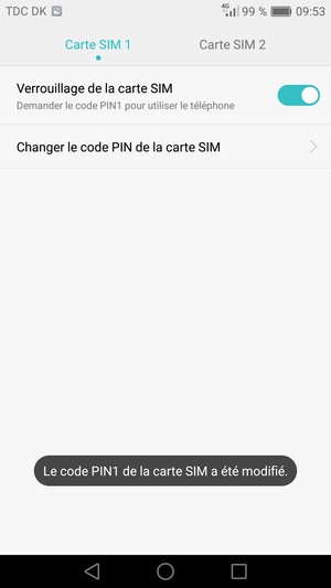 Votre code PIN de la carte SIM a été modifié