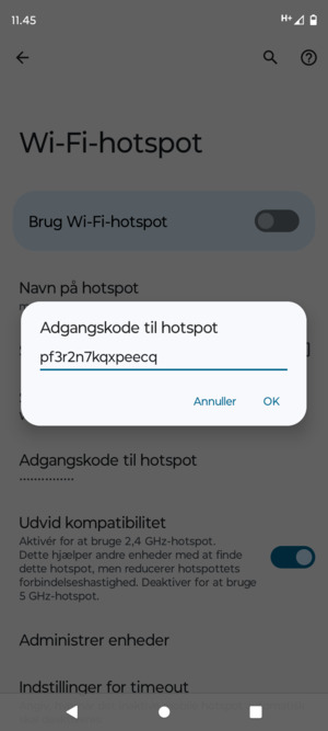 Indtast en Wi-Fi-hotspot adgangskode på minimum 8 tegn og vælg OK