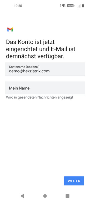 Geben Sie Ihrem Konto einen Namen und geben Sie Ihren Namen ein. Wählen Sie WEITER