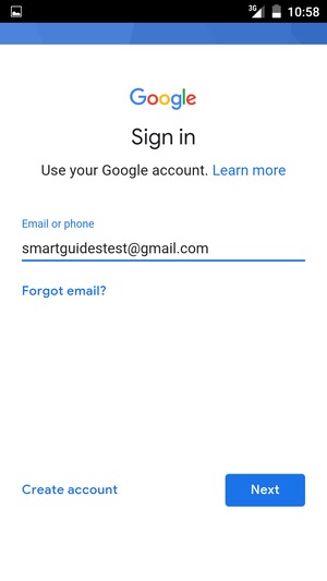Enter your Gmail address and select Next