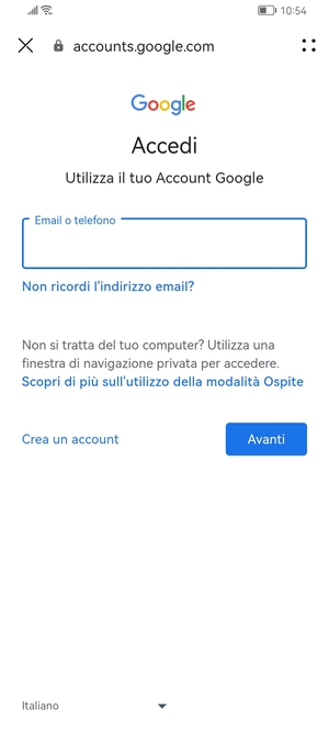 Inserisci il tuo indirizzo Gmail e seleziona Avanti