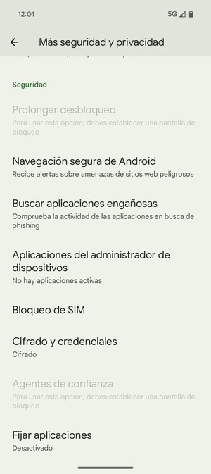 Desplácese y seleccione Bloqueo de SIM