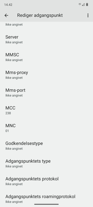 Scroll ned og indtast internet-oplysninger
