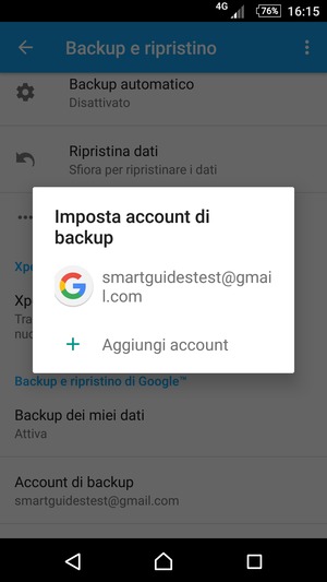 Seleziona il tuo account di backup