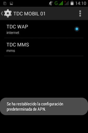 El teléfono se reiniciará con la configuración predeterminada de Internet y MMS