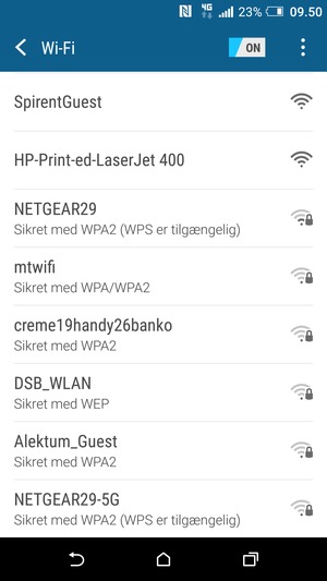 Vælg det trådløse netværk, du ønsker at oprette forbindelse til
