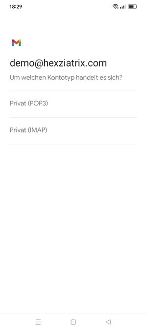 Wählen Sie Privat (POP3) oder Privat (IMAP)