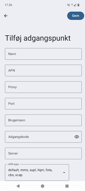 Indtast internet-oplysninger