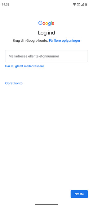 Indtast din Gmail adresse og vælg Næste