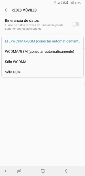 Seleccione Sólo GSM para habilitar 2G
